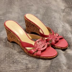 LOFT Raspberry Pink Leather Cork Wedges 8.5 Barbiecore Y2K EUC